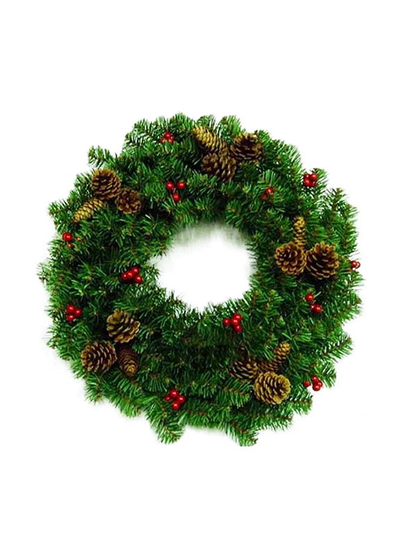 Künstlicher Weihnachtskranz mit roten Tannenzapfen
