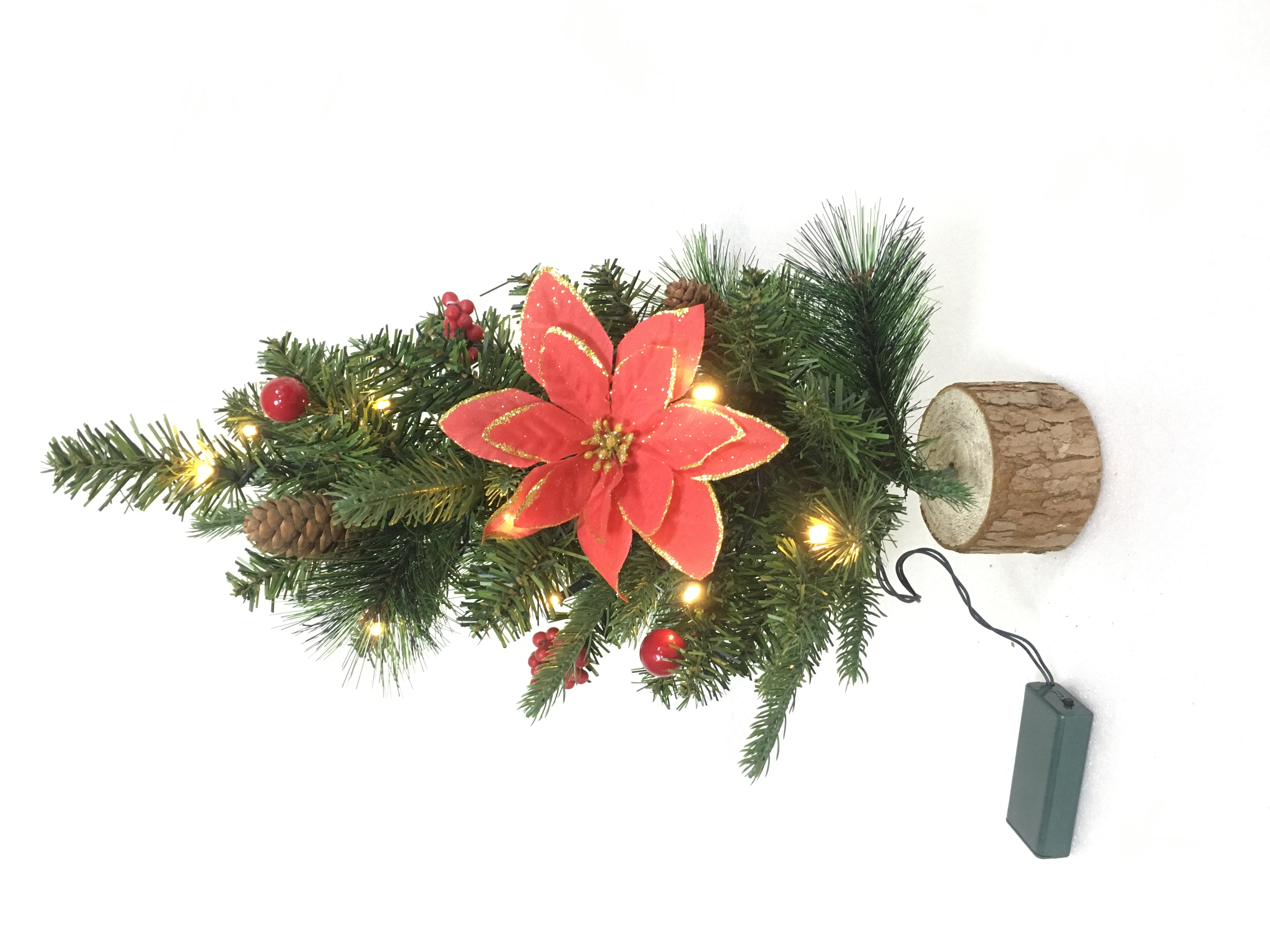 Weihnachtsbaum aus PVC-PE-Kiefernnadel-Serie, 40 cm, kleiner Kopf und Füße aus Holz sowie Dekorationen